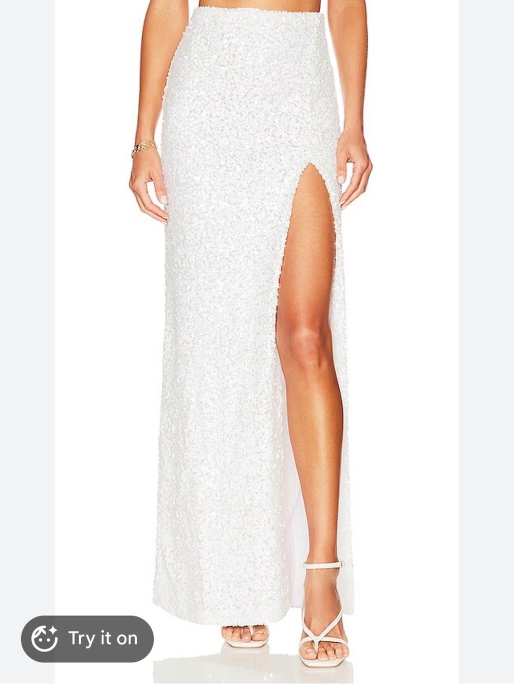 NOOKIE Whitney White Sequin High-Slit Maxi Skirt